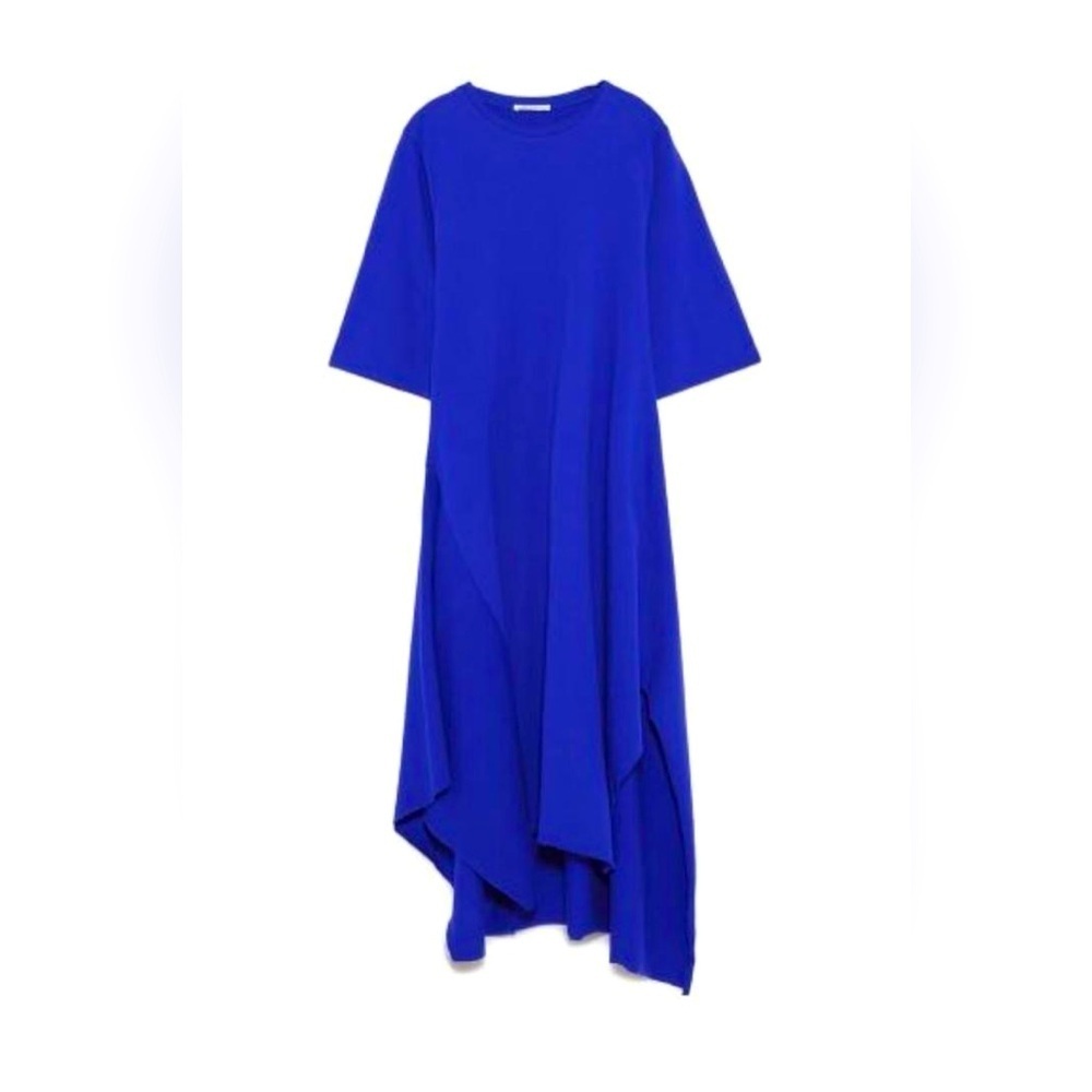 NWOT ZARA Women’s Royal Blue Comfort Cotton‎ Bandana Hem Maxi Dress Small S
